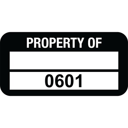 Lustre-Cal VOID Label PROPERTY OF Black 1.50in x 0.75in  1 Blank Pad & Serialized 0601-0700, 100PK 253774Vo2K0601